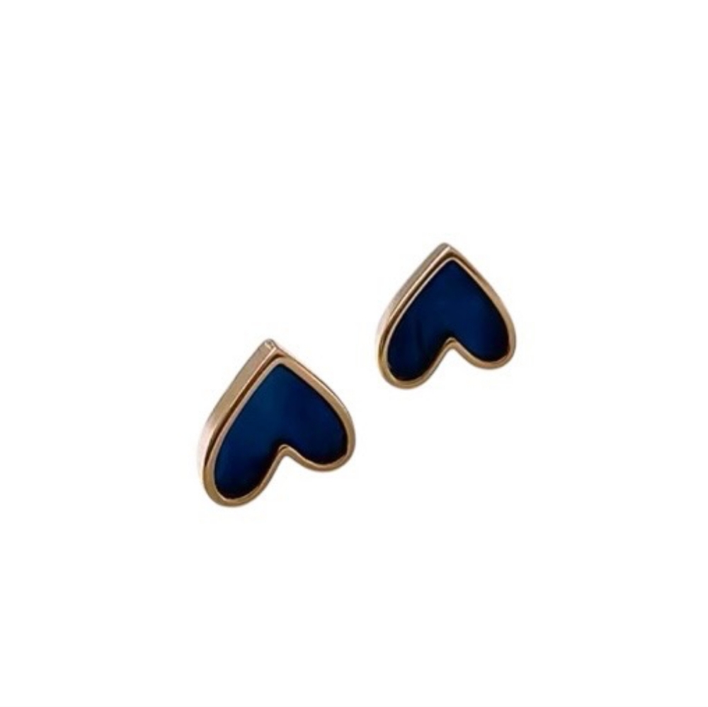 Blue Heart Shaped Stud Earrings - Blue and Gold - Picture 3 of 6